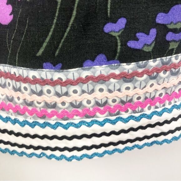FREE PEOPLE | Floral Black Blue Purple Dress Multicolor Trim Women’s Size 0 - Picture 8 of 11